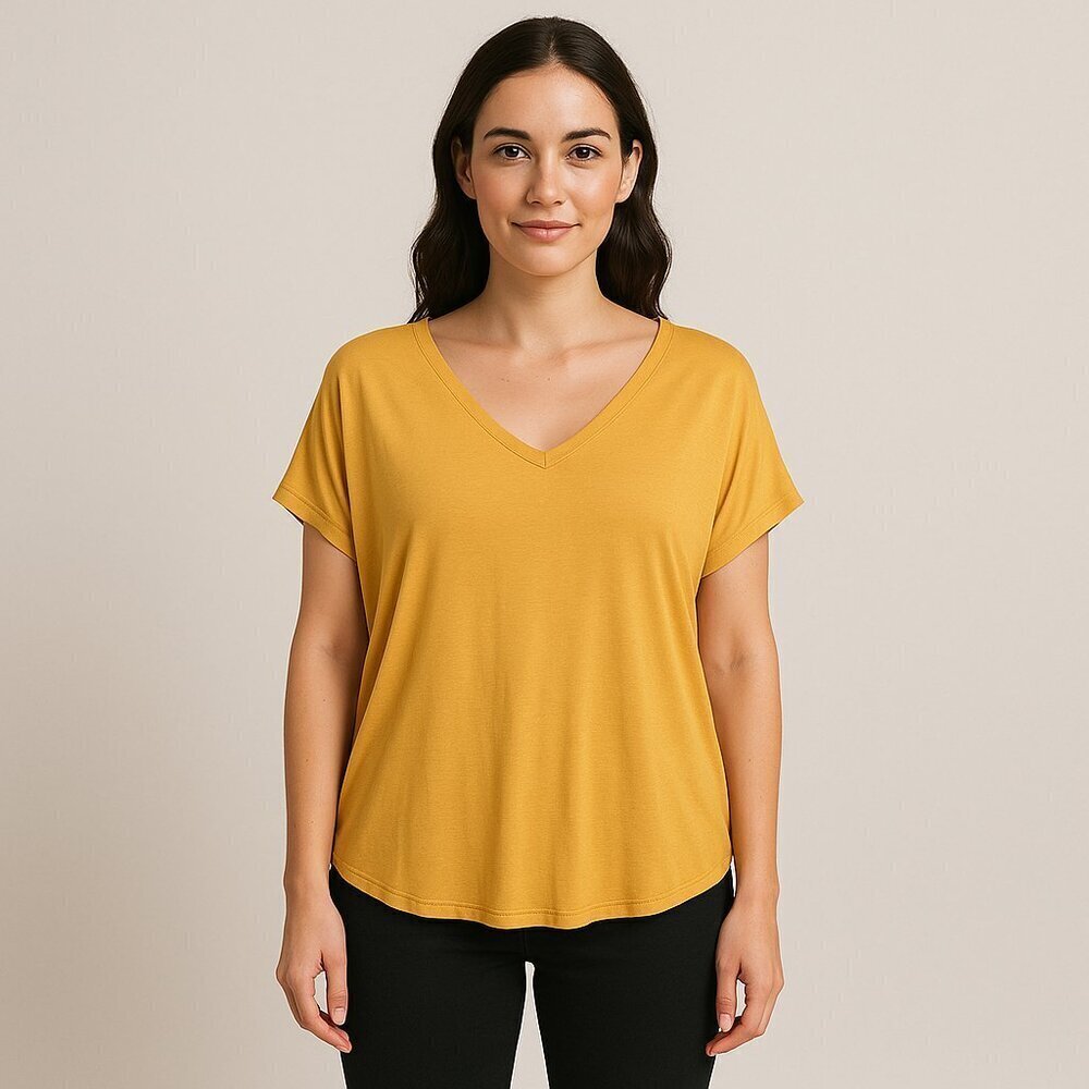 White House Black Market Jetsetter Mustard Tee XL V-Neck NWT
